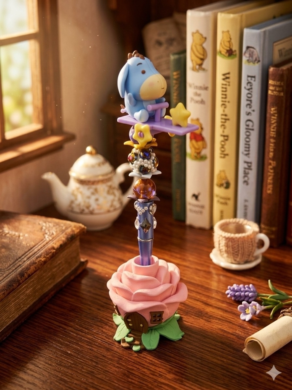 Handcrafted Beadable Pen with Blue Eeyore Topper